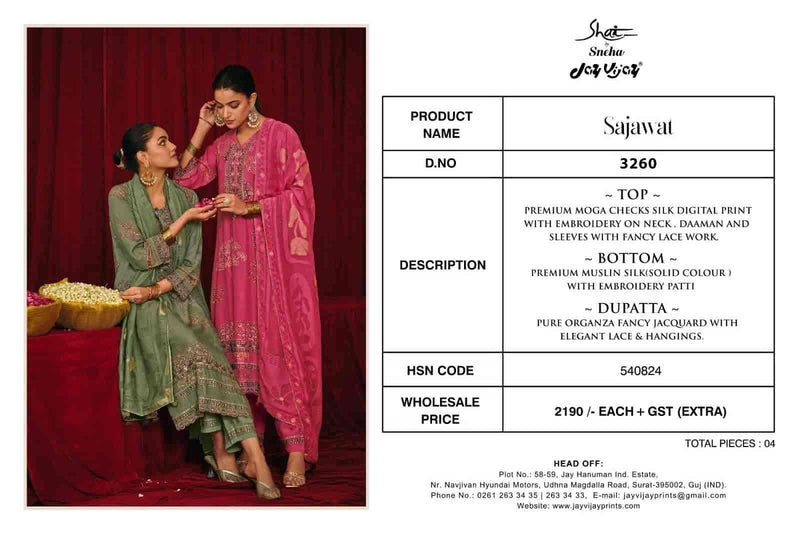 Jay Vijay Sajawat 3260 Premium Silk Embroidered Work Salwar Suit