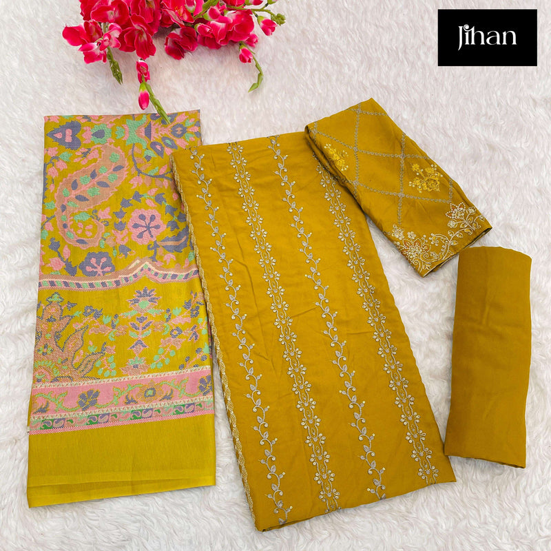 Jihan D No 3449  Cotton Dyed With Heavy Kasmiri Self Embroidery Fancy Salwar Kameez