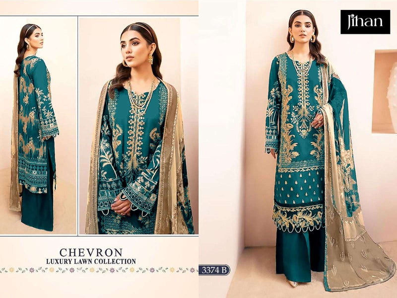 Jihan D No 3474 Lawn Cotton With Heavy Self Embroidery & Patch Work Salwar Kameez