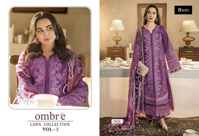 Jihan Firdous Ombre Lawn Collection Vol 3 Pure Cotton Embroidered Work Salwar Suit