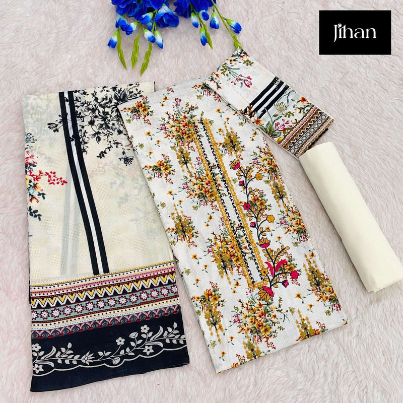 Jihan Scarlet Nx Lawn Cotton Print With Exclusive Heavy Self Embroidery Salwar Kameez