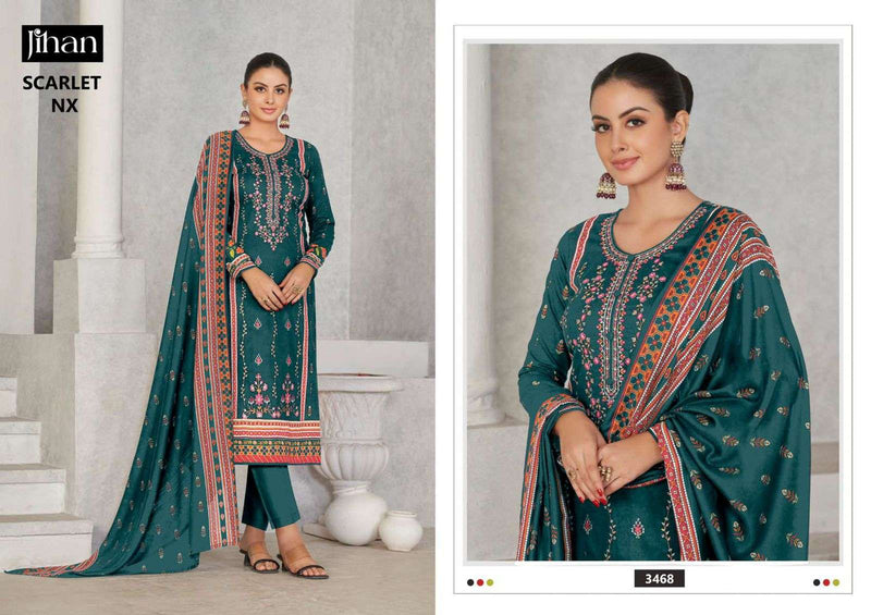 Jihan Scarlet Nx Lawn Cotton Print With Exclusive Heavy Self Embroidery Salwar Kameez