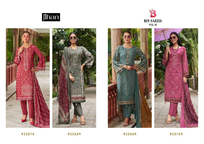 Jihan Bin Saeed Vol 18 Pure Lawn Print Embroidered Work Salwar Kameez