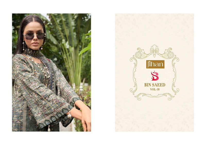 Jihan Bin Saeed Vol 18 Pure Lawn Print Embroidered Work Salwar Kameez