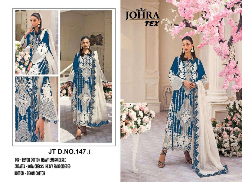 Johra Tex Jt 147 Rayon Cotton Heavy Embroidered Moti Work Salwar Suit