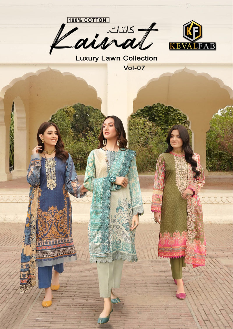 Keval Fab Kainat Luxury Lawn Collection Vol 7 Lawn Cotton Karachi Style Print Suits