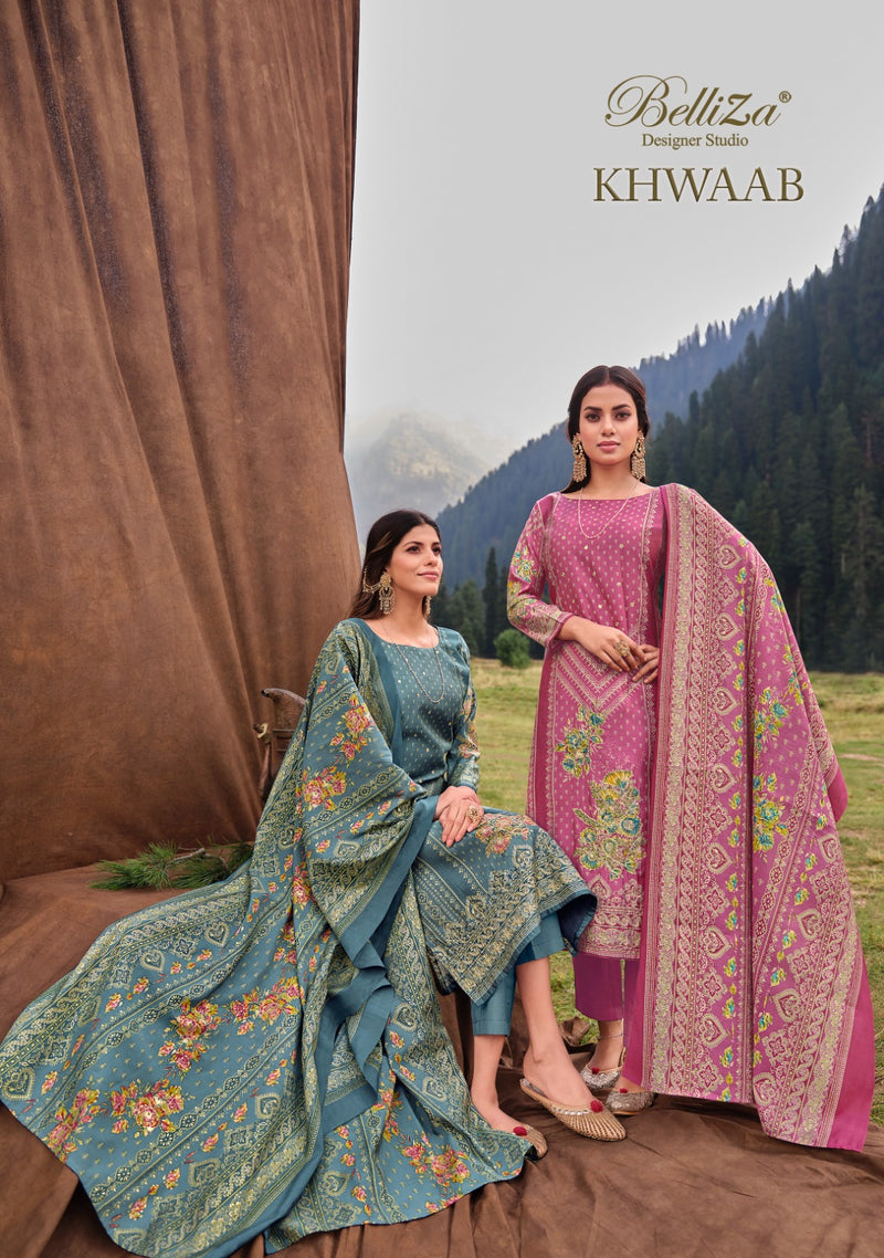 Belliza Designer Studio Khwaab Muslin Digital Printed Hand Work Suit Collection