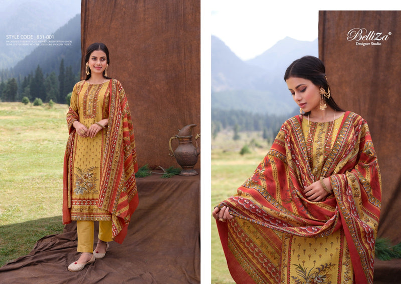 Belliza Designer Studio Khwaab Muslin Digital Printed Hand Work Suit Collection