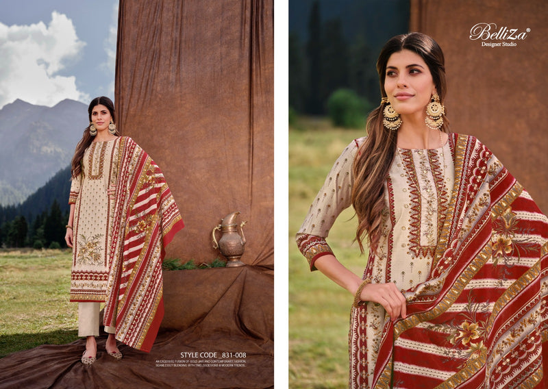 Belliza Designer Studio Khwaab Muslin Digital Printed Hand Work Suit Collection