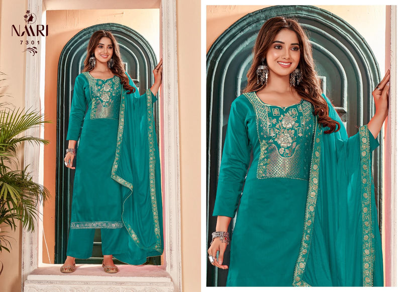 Naari Kullu Jam Cotton Jacquard  Lace Neck Fancy Designer Partywear Salwar Kameez