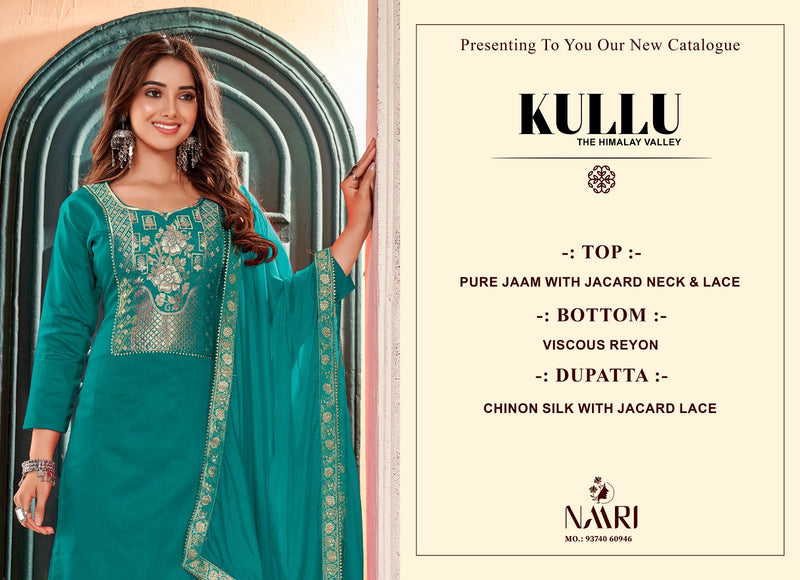 Naari Kullu Jam Cotton Jacquard  Lace Neck Fancy Designer Partywear Salwar Kameez