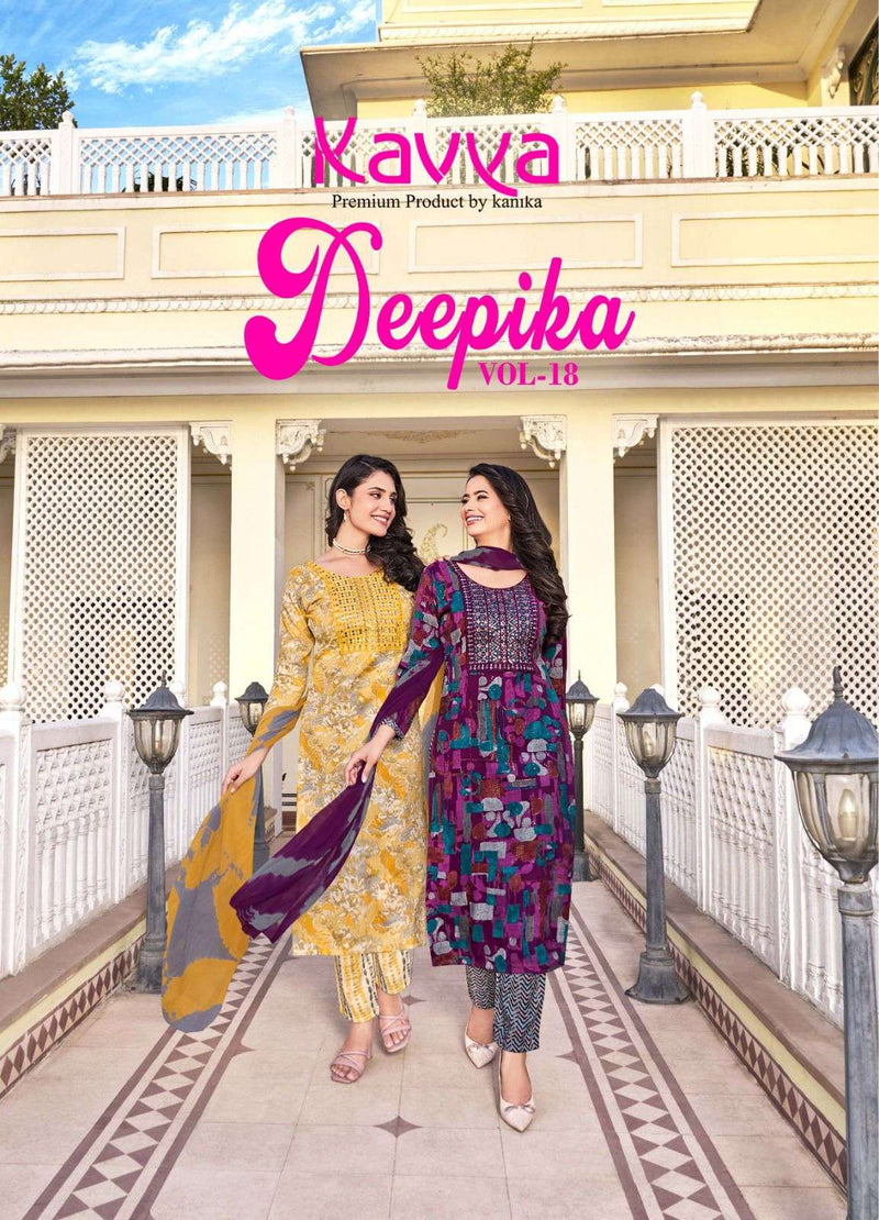 Kavya Deepika Vol 18 Capsule Straight With Embroidery Neck Combo Set Of Kurti