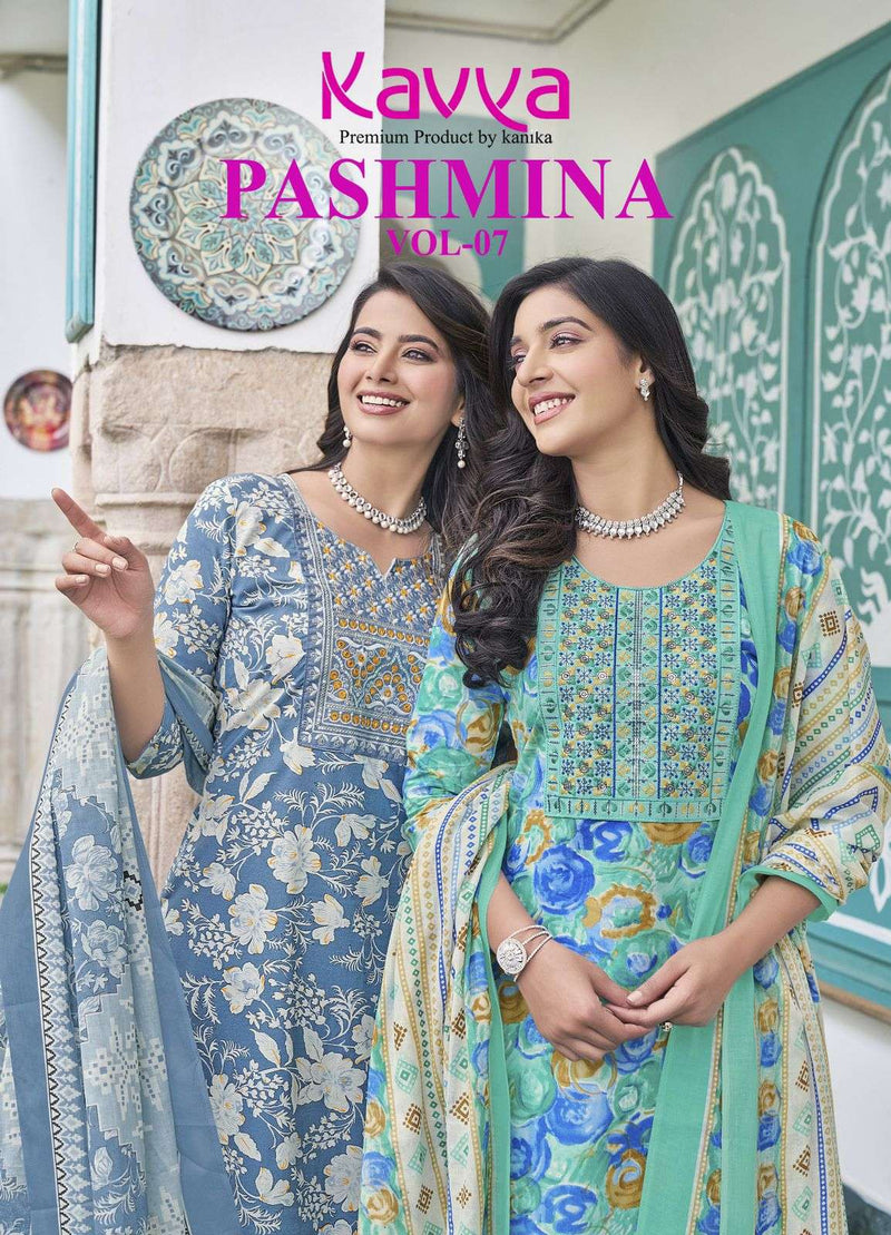 Kavya Pashmina Vol 7 Cotton With Cotton Lining And Embroidery Neck Combo Set Kurti