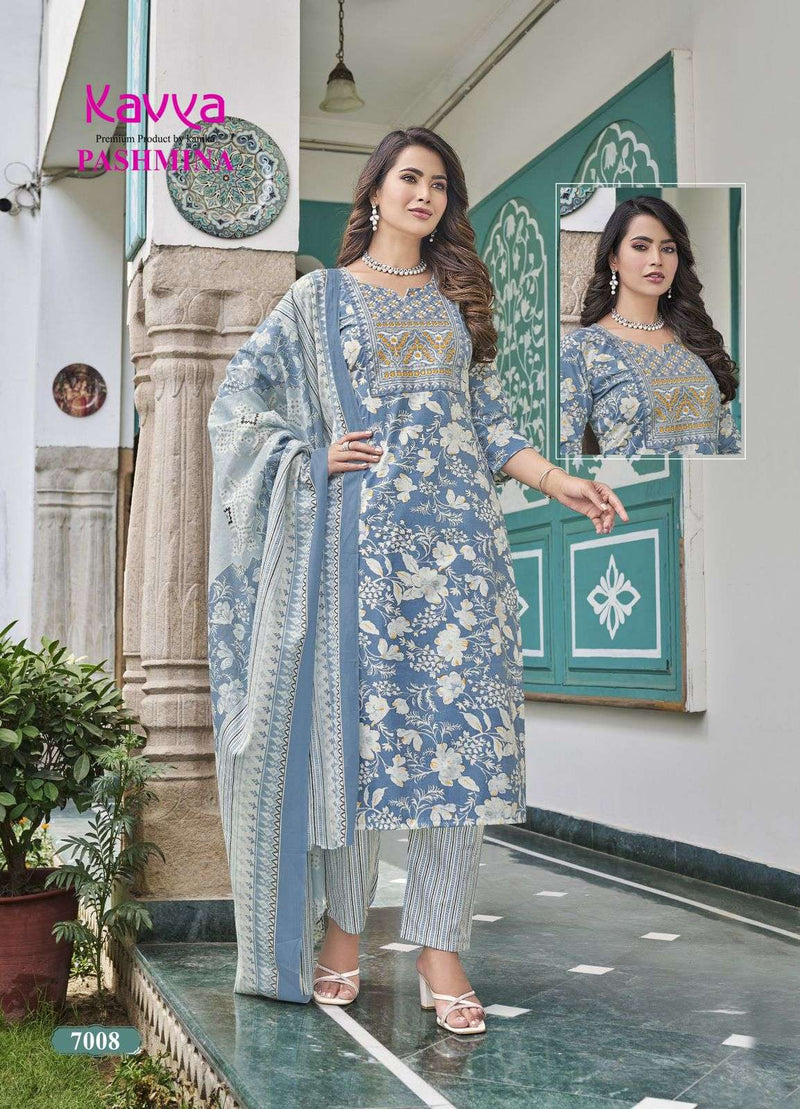 Kavya Pashmina Vol 7 Cotton With Cotton Lining And Embroidery Neck Combo Set Kurti