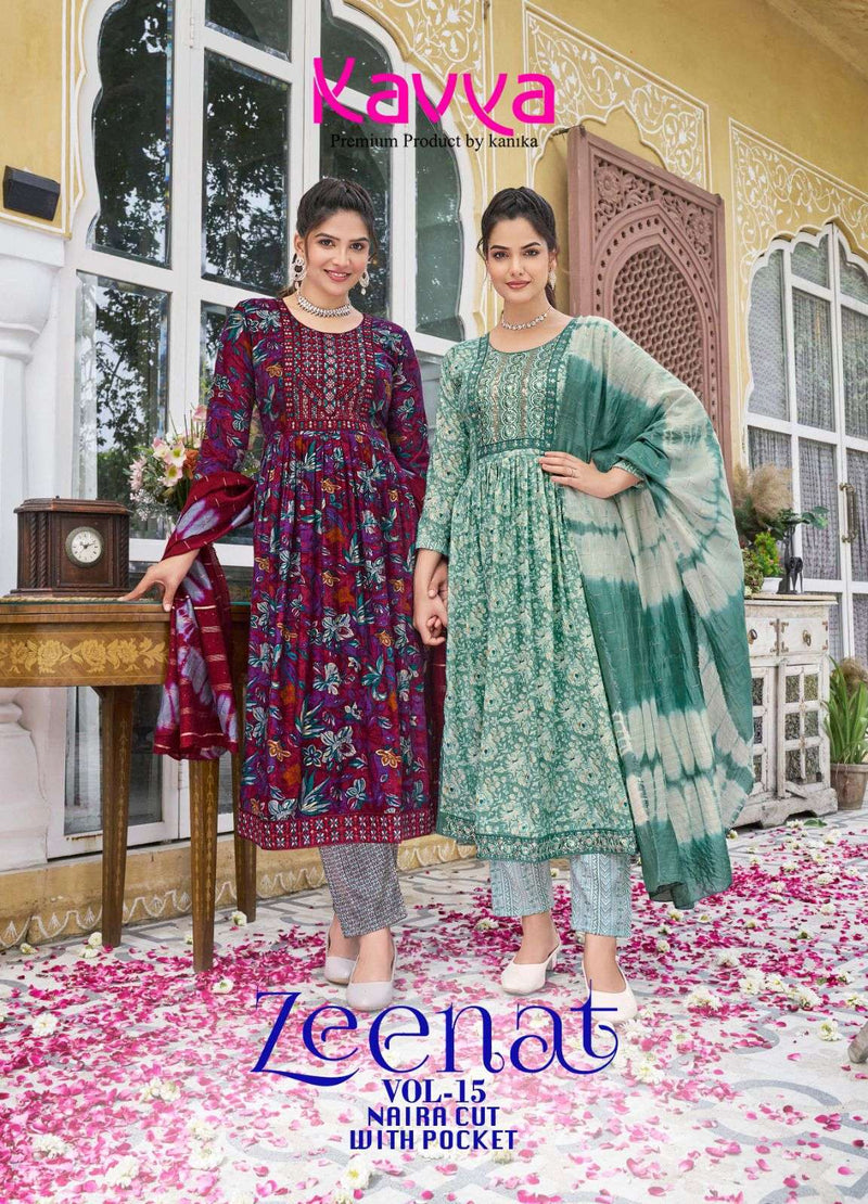 Kavya Zeenat Vol 15 Capsule Foil Print Top And Capsule Print Bottom Chanderi Sequence Kurti