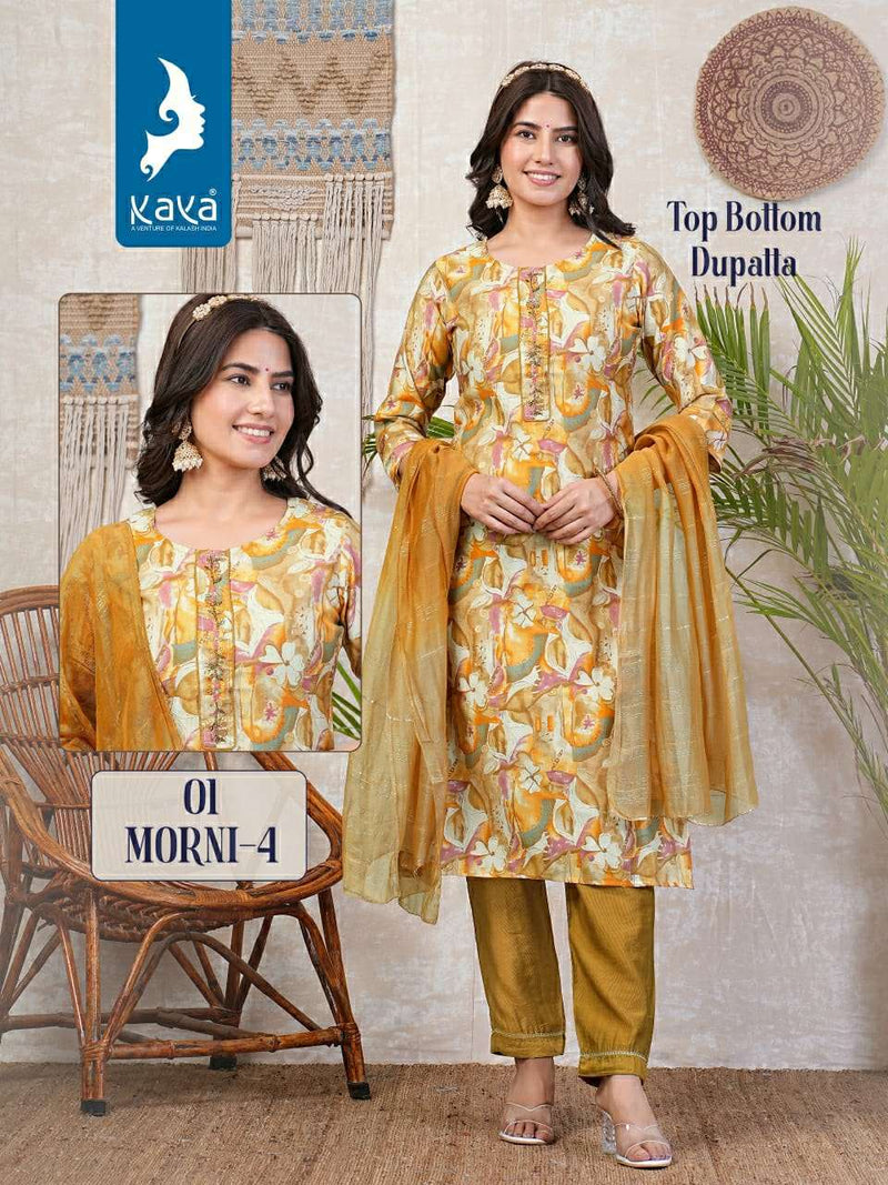 Kaya Morni Vol 4 Chanderi With Foil Printed Party Wear Combo Set Of Kurti