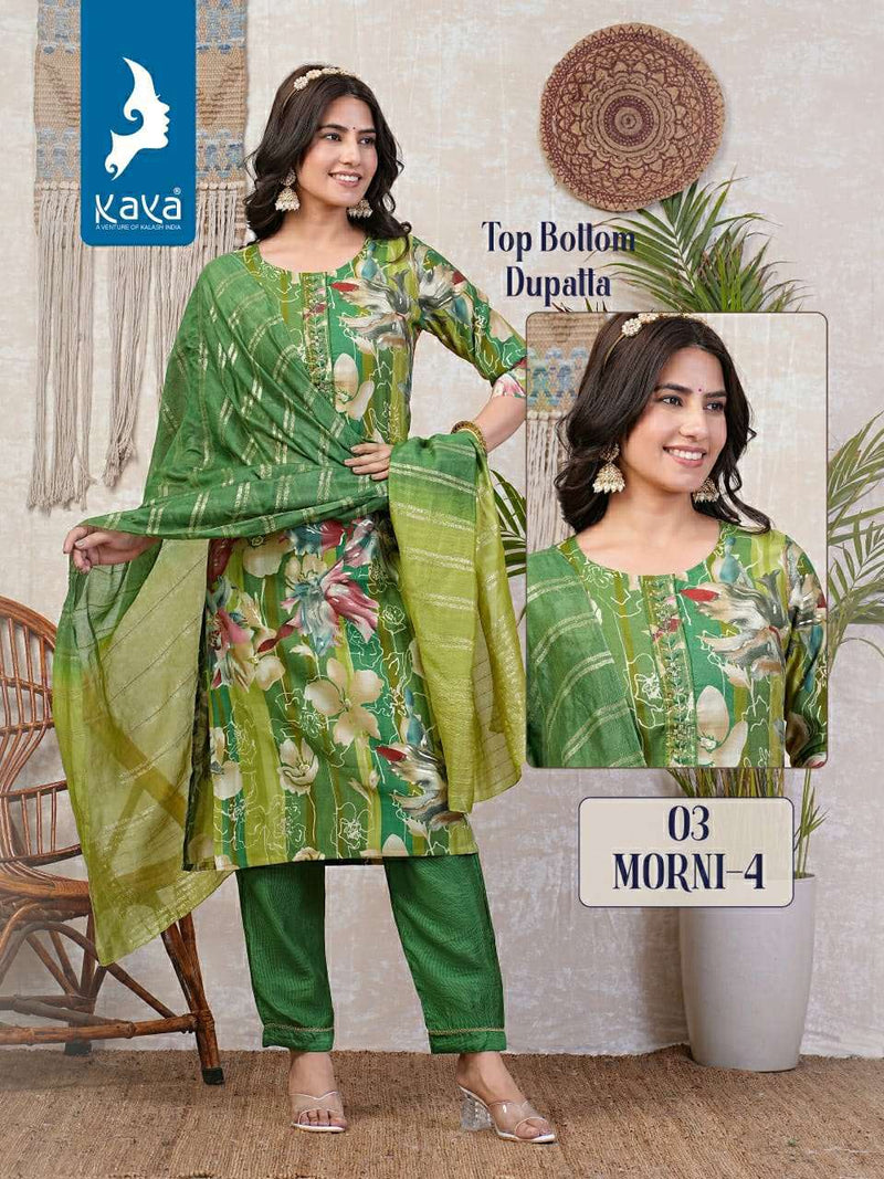 Kaya Morni Vol 4 Chanderi With Foil Printed Party Wear Combo Set Of Kurti