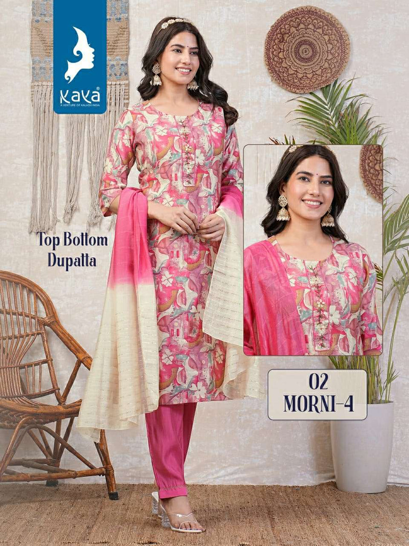 Kaya Morni Vol 4 Chanderi With Foil Printed Party Wear Combo Set Of Kurti