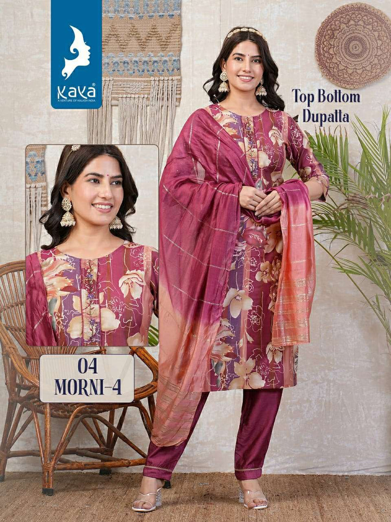 Kaya Morni Vol 4 Chanderi With Foil Printed Party Wear Combo Set Of Kurti