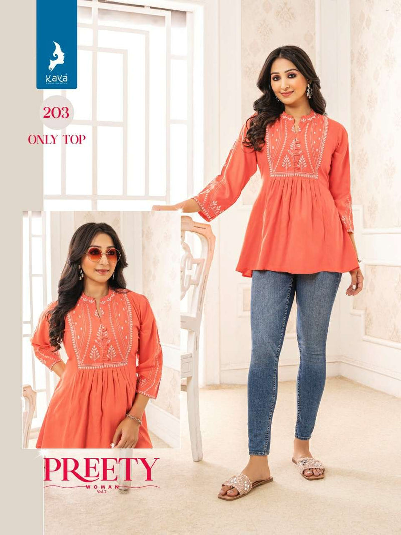 Kaya Pretty Women Vol 2 Rayon With Work Western  Daily Wear Tops