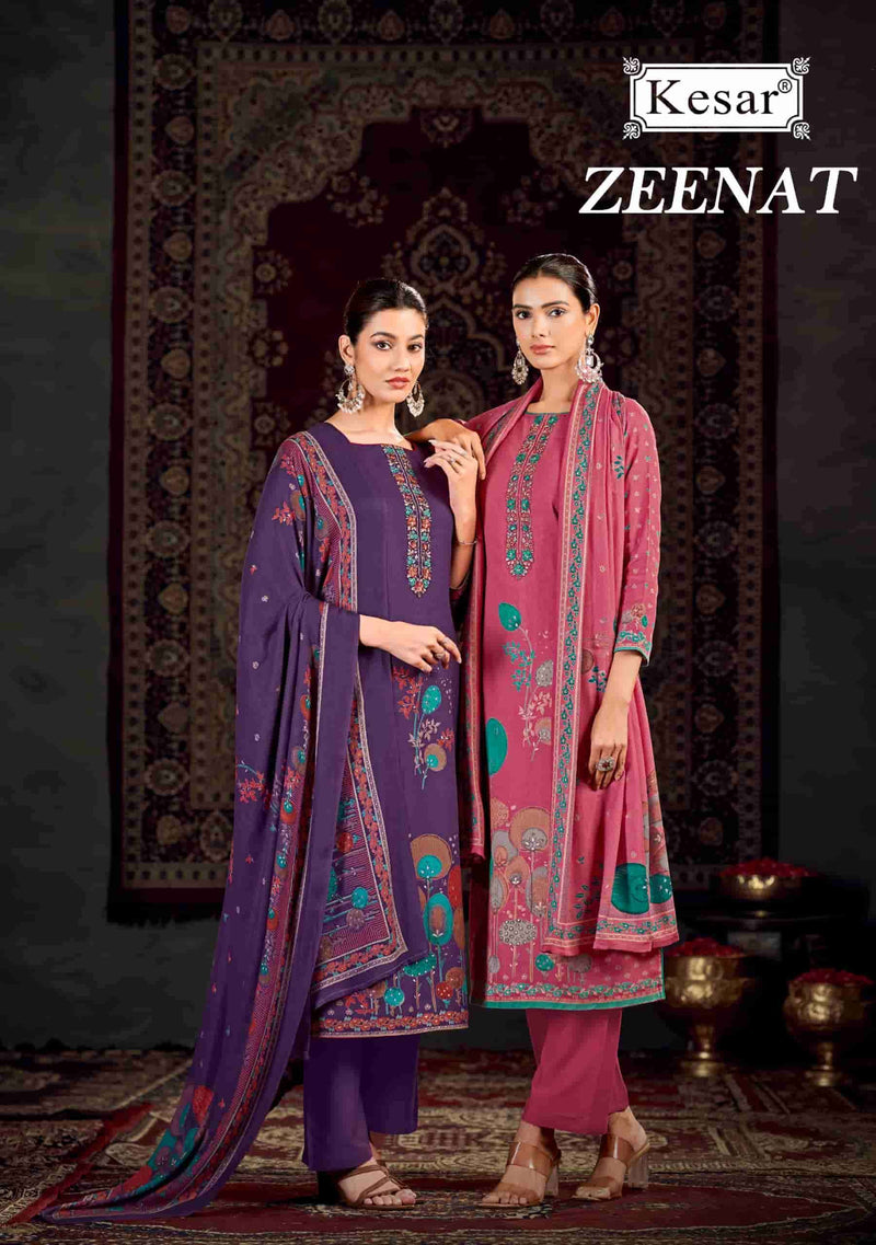 Kesar Karachi Zeenat 5001 Embroidered Digital Printed Pashmina Dress Material