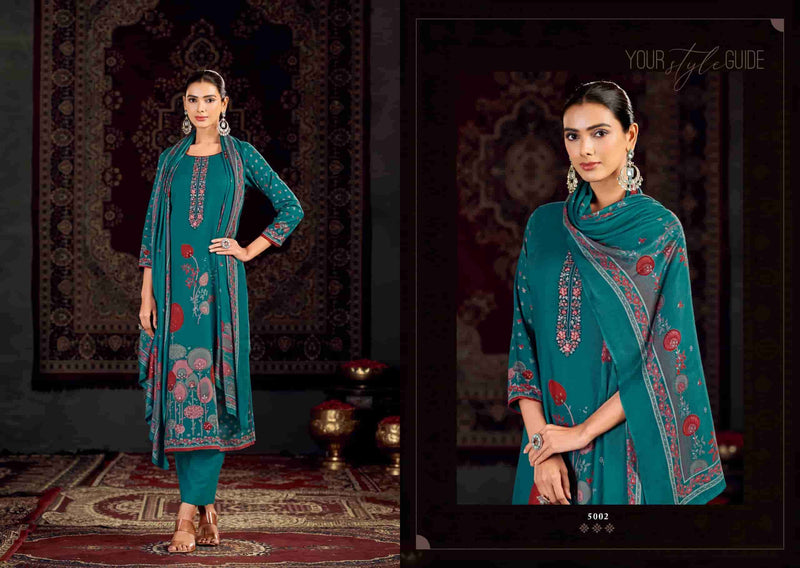 Kesar Karachi Zeenat 5001 Embroidered Digital Printed Pashmina Dress Material