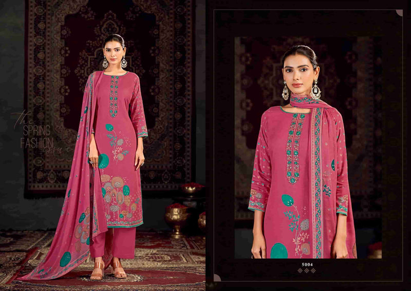 Kesar Karachi Zeenat 5001 Embroidered Digital Printed Pashmina Dress Material