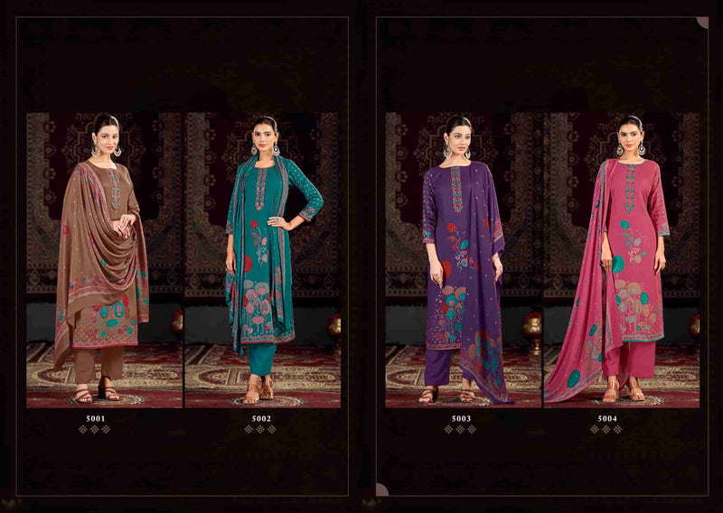 Kesar Karachi Zeenat 5001 Embroidered Digital Printed Pashmina Dress Material