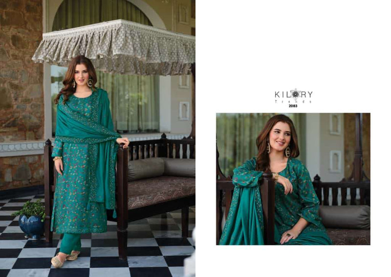Kilory Trends Freya Pure Pashmina Digital Print Embroidered Work Salwar Kameez