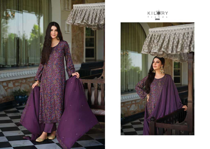 Kilory Trends Freya Pure Pashmina Digital Print Embroidered Work Salwar Kameez