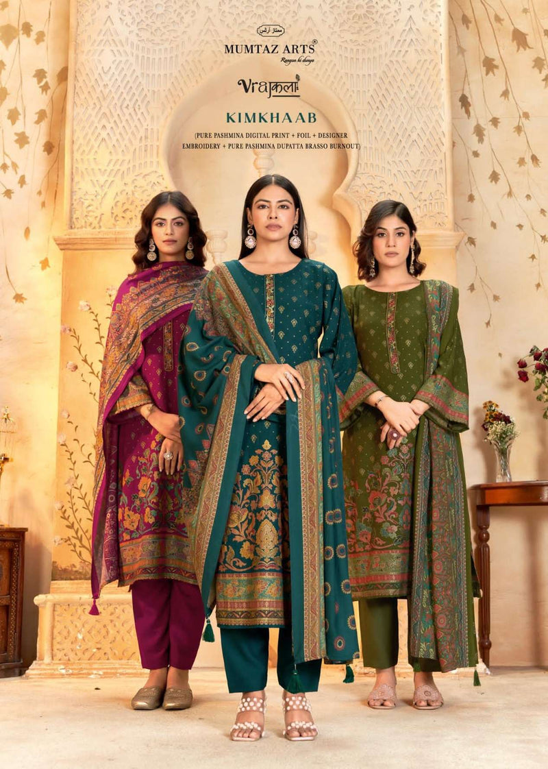 Kimkhaab Viscose Pashmina Suit Set – Designer Embroidery & Twill Bottom | Mumtaz Arts