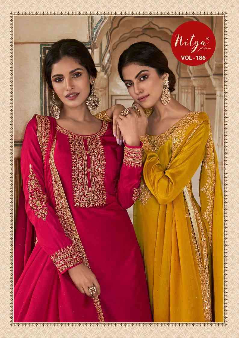 Lt Nitya Vol 186 Dola Silk Heavy Embroidery Salwar Suits