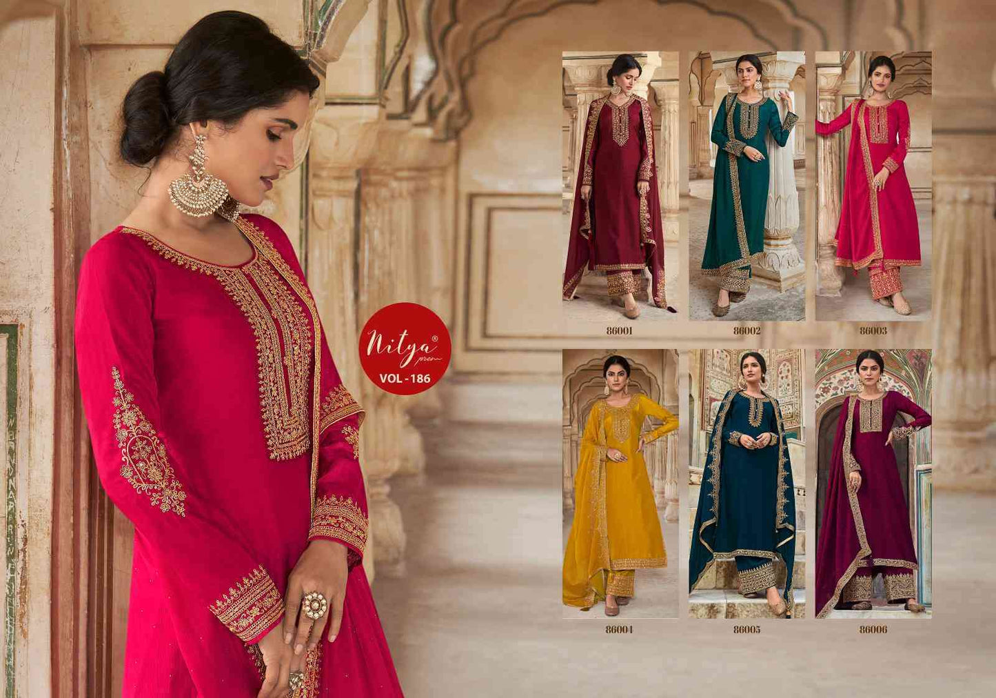 Lt Nitya Vol 186 Dola Silk Heavy Embroidery Salwar Suits