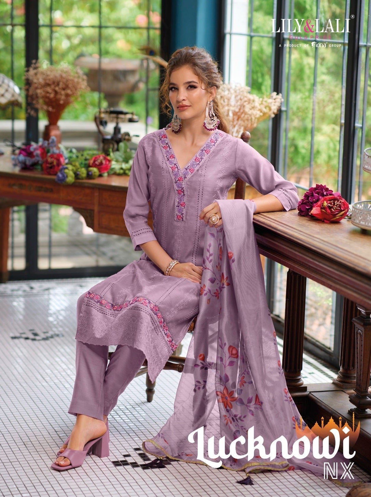 Lily And Lali Lucknowi Nx Silk With Exclusive Work Fancy Kurti Combo Set