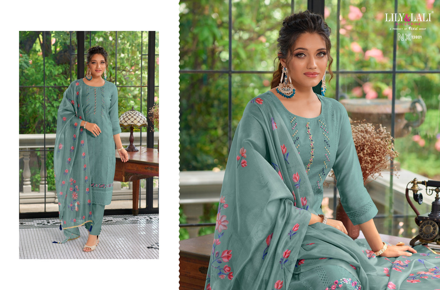 Lily And Lali Lucknowi Nx Silk With Exclusive Work Fancy Kurti Combo Set