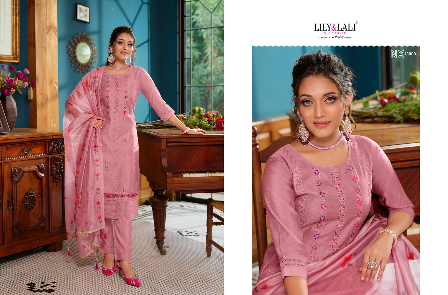 Lily And Lali Lucknowi Nx Silk With Exclusive Work Fancy Kurti Combo Set