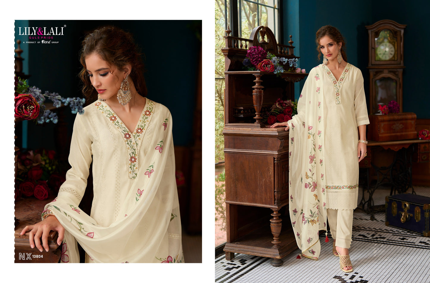 Lily And Lali Lucknowi Nx Silk With Exclusive Work Fancy Kurti Combo Set