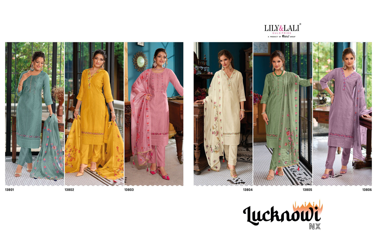 Lily And Lali Lucknowi Nx Silk With Exclusive Work Fancy Kurti Combo Set