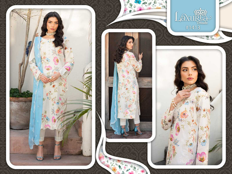 Laxuria Trendz 1413 Muslin Embroidery Occasion Wear Fancy Pakistani Combo Set Of Pret Kurti