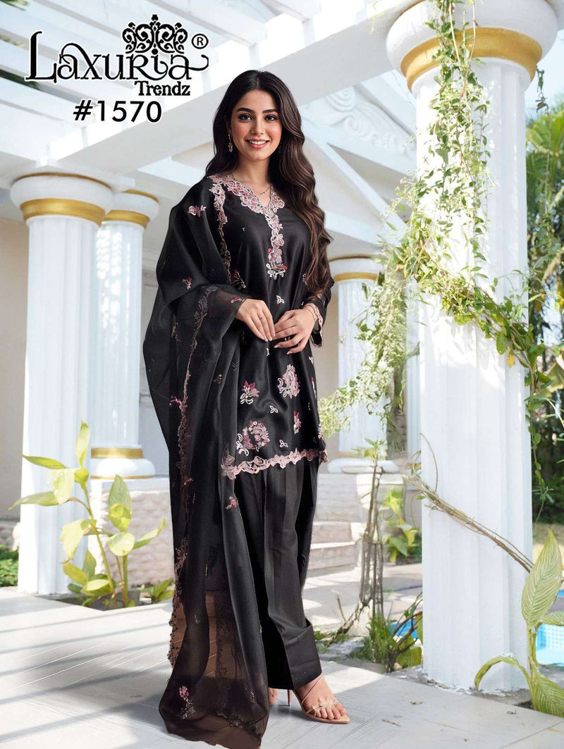 Laxuria Trendz 1570 Satin Embroidered Work Cutwork Designer Pret Kurti