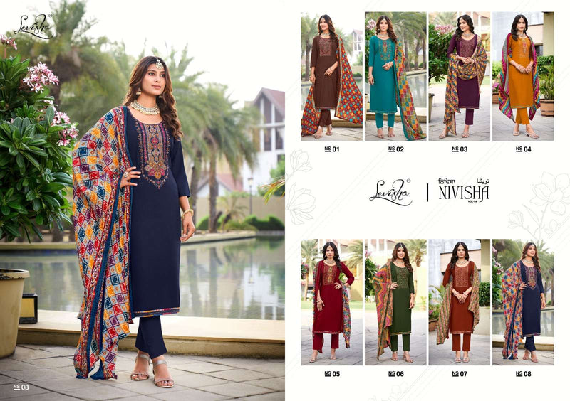 Levisha Nivisha Vol 9 Rayon Slub With Embroidery & Swarovski Work Salwar Kameez