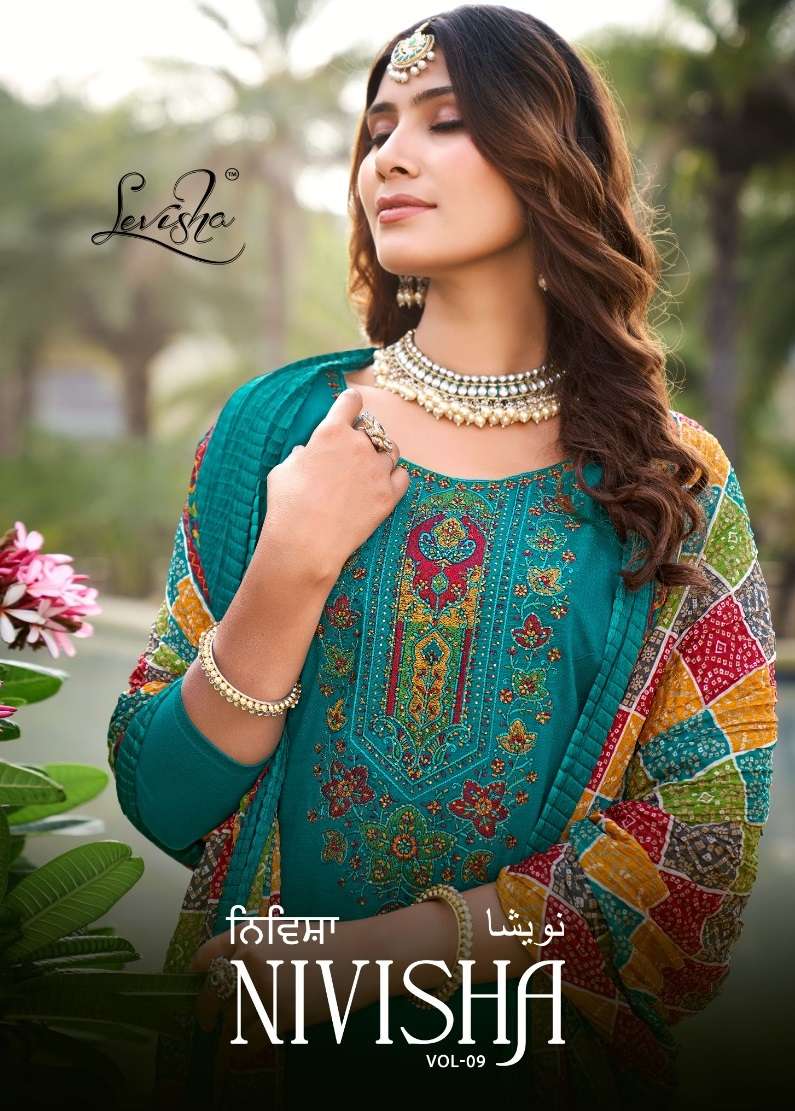 Levisha Nivisha Vol 9 Rayon Slub With Embroidery & Swarovski Work Salwar Kameez