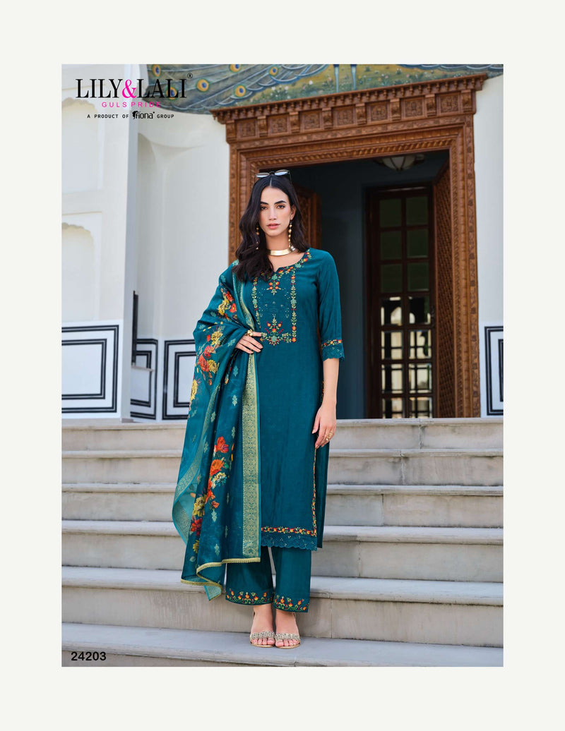 Lily & Lali Rubab Vol 2 Pure Silk Jacquard Handwork Embroidered Work Kurti