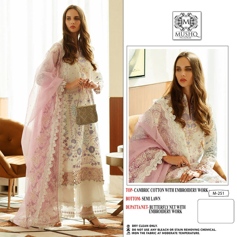 Mushq M 251 & M 252 Pure Cotton Chiken Embroidered Pakistani Salwar Suits