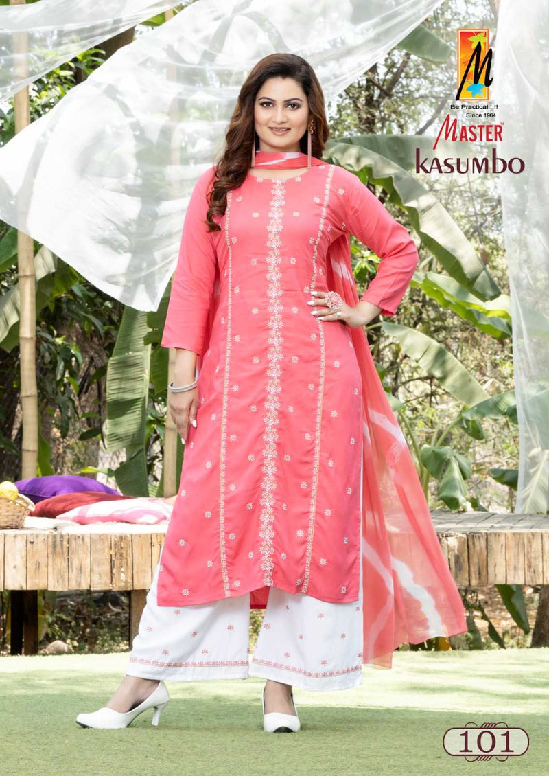 Master Kurti Kasumho Plazo Rayon Fancy Designer Work Of  Kurti