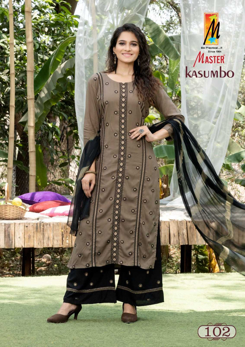 Master Kurti Kasumho Plazo Rayon Fancy Designer Work Of  Kurti