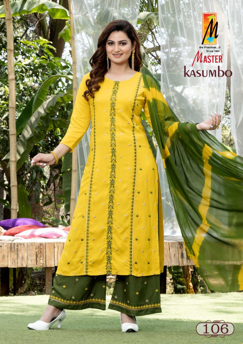 Master Kurti Kasumho Plazo Rayon Fancy Designer Work Of  Kurti