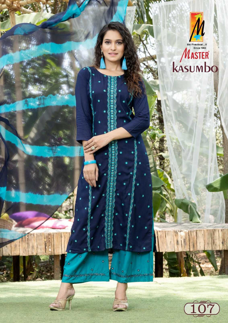 Master Kurti Kasumho Plazo Rayon Fancy Designer Work Of  Kurti