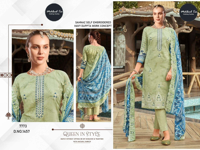 Mehboob Tex Dno 1457-1460 Pure Cotton Print With Embroidery Work Salwar Suit