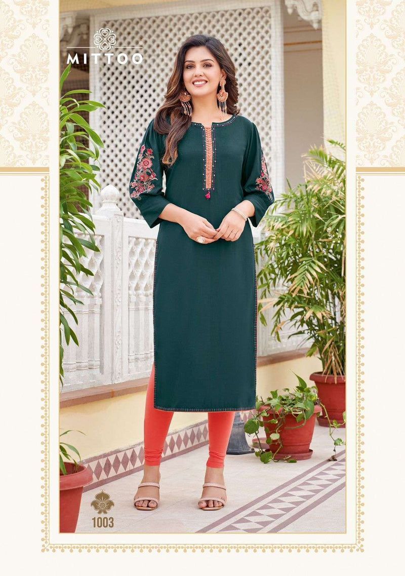 Mittoo Kaamiya Heavy Rayon Printed Designer Kurti Collection